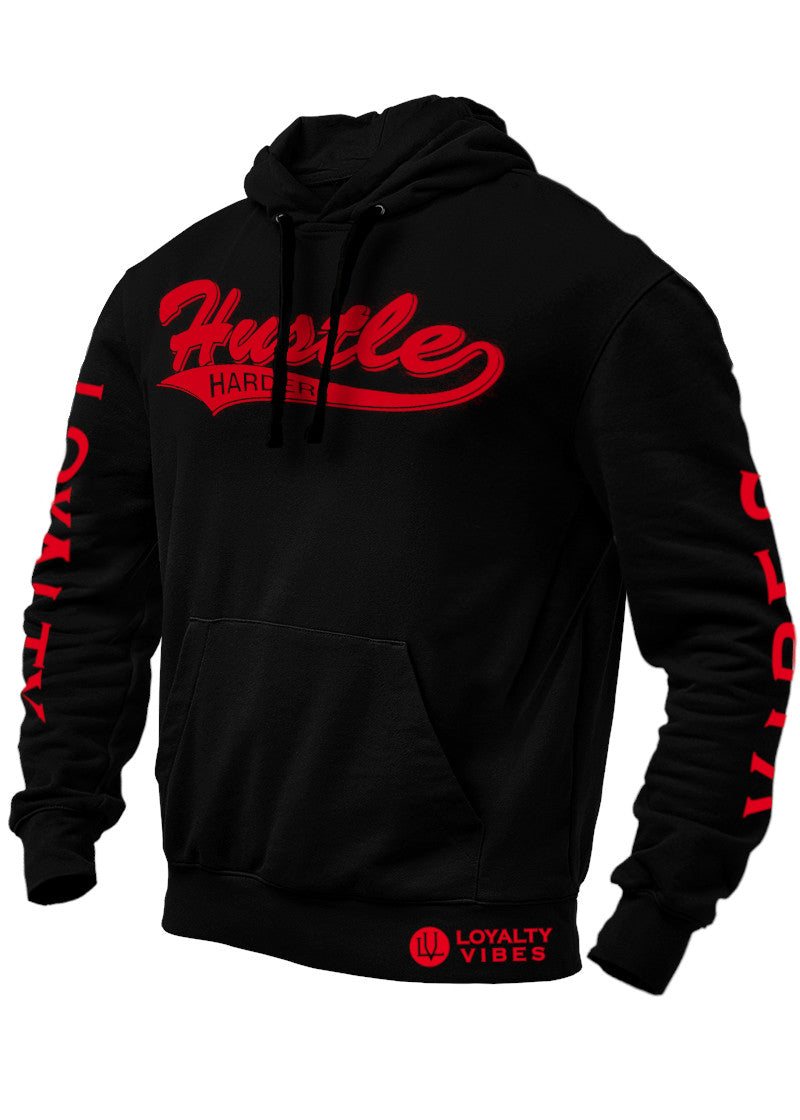 Loyalty Vibes Loyalty Vibes Hustle Harder Graphic Hoodie Black Red