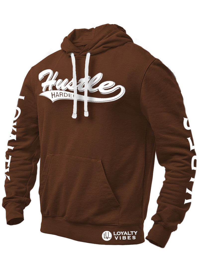 Loyalty Vibes Loyalty Vibes Hustle Harder Graphic Hoodie Brown