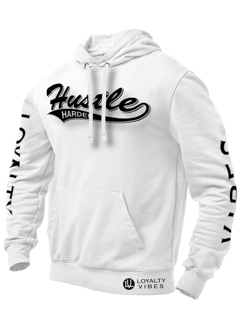 Loyalty Vibes Loyalty Vibes Hustle Harder Graphic Hoodie White