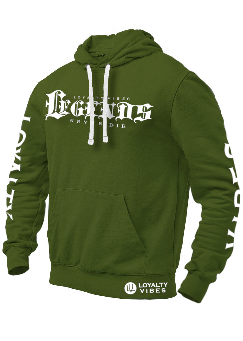 Loyalty Vibes Legends Never Die Graphic Hoodie Military Green Men's Loyalty Vibes