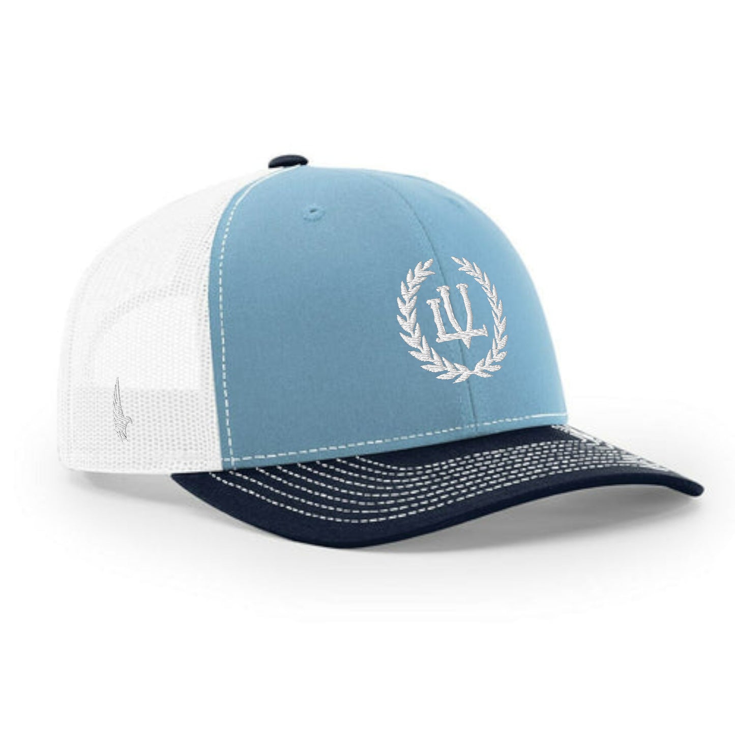 Loyalty Vibes Crossover Trucker Hat White Sky Blue Navy Blue Adjustable Loyalty Vibes