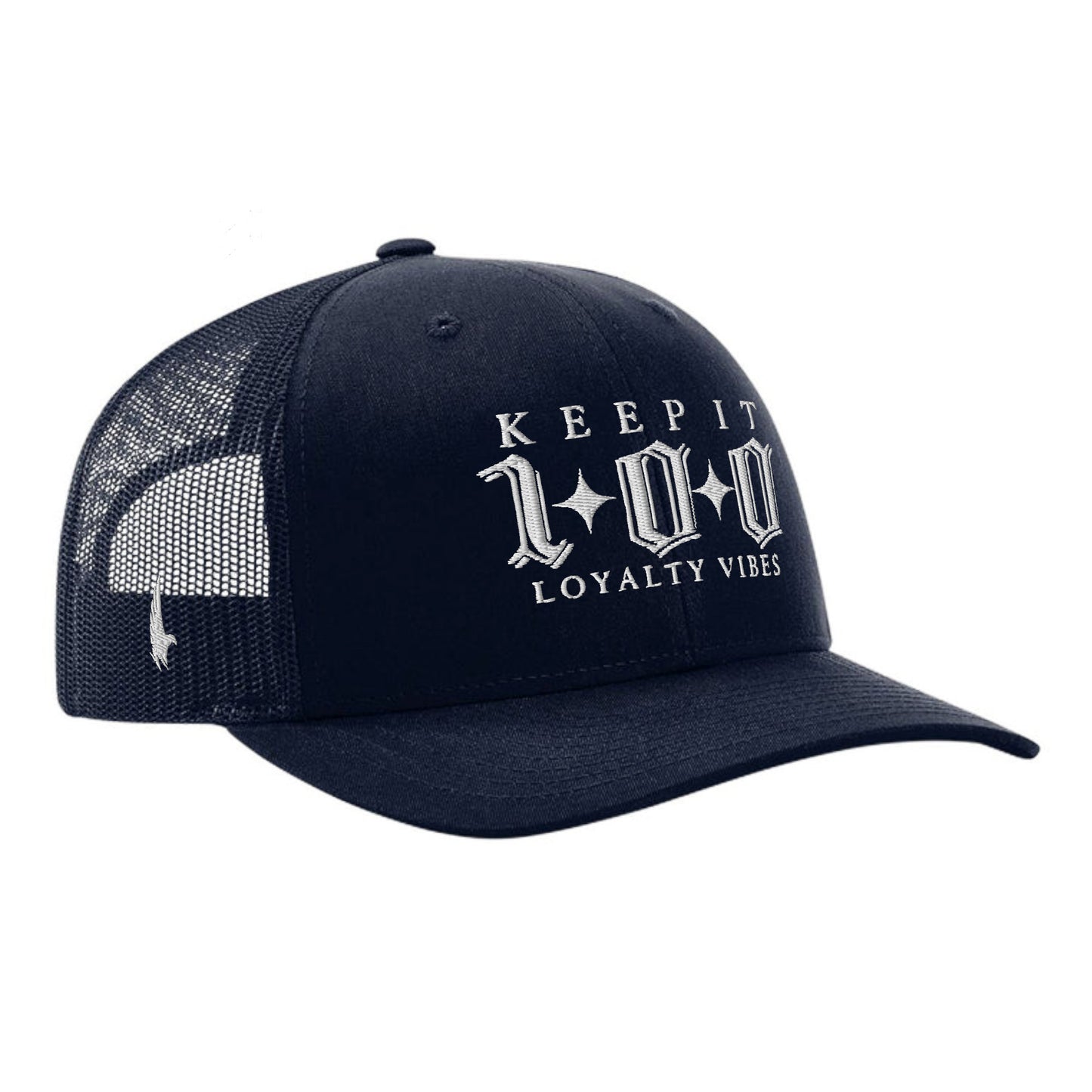 Loyalty Vibes Keep It 100 Trucker Hat Navy Blue OS Loyalty Vibes