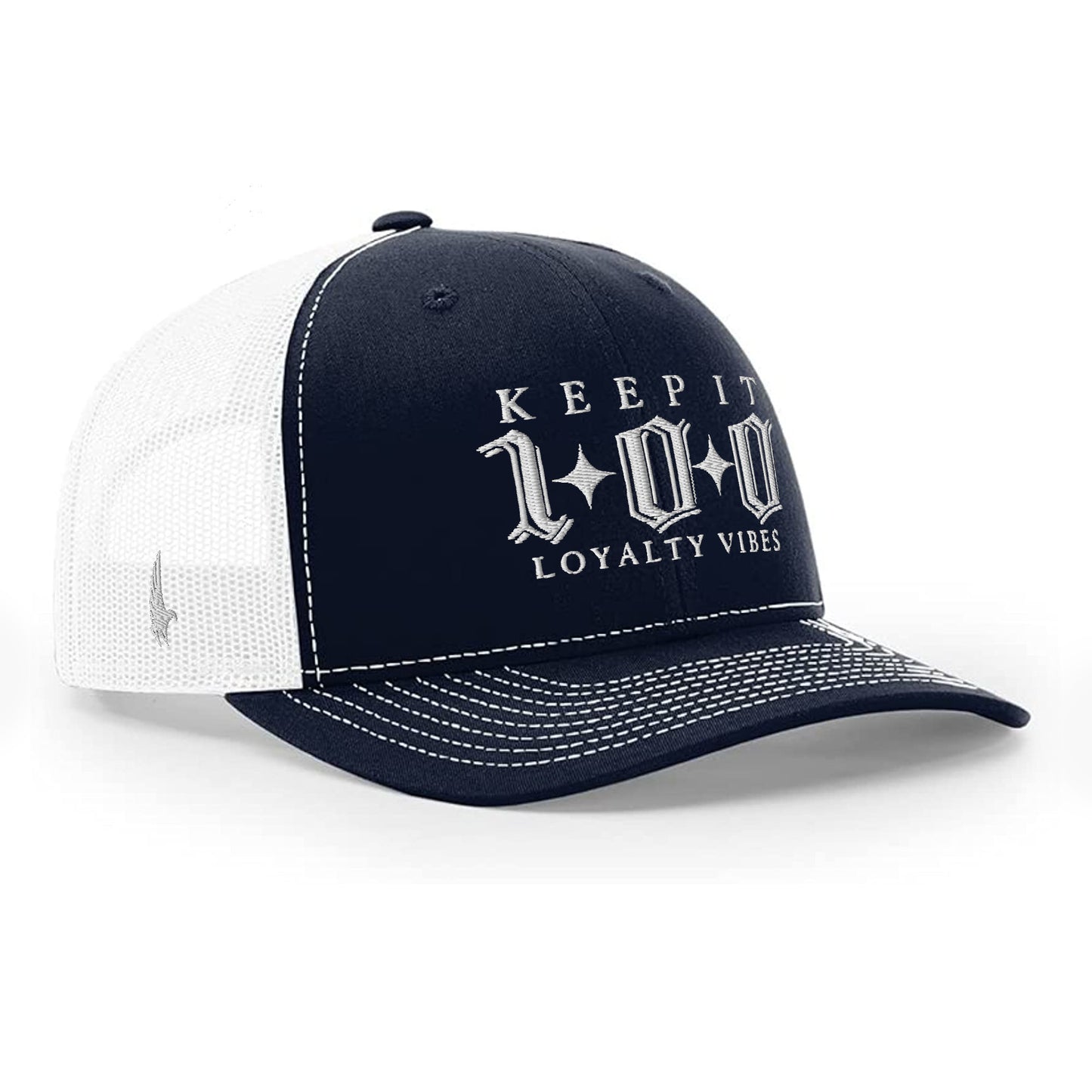 Loyalty Vibes Loyalty Vibes Keep It 100 Trucker Hat White Navy Blue OS