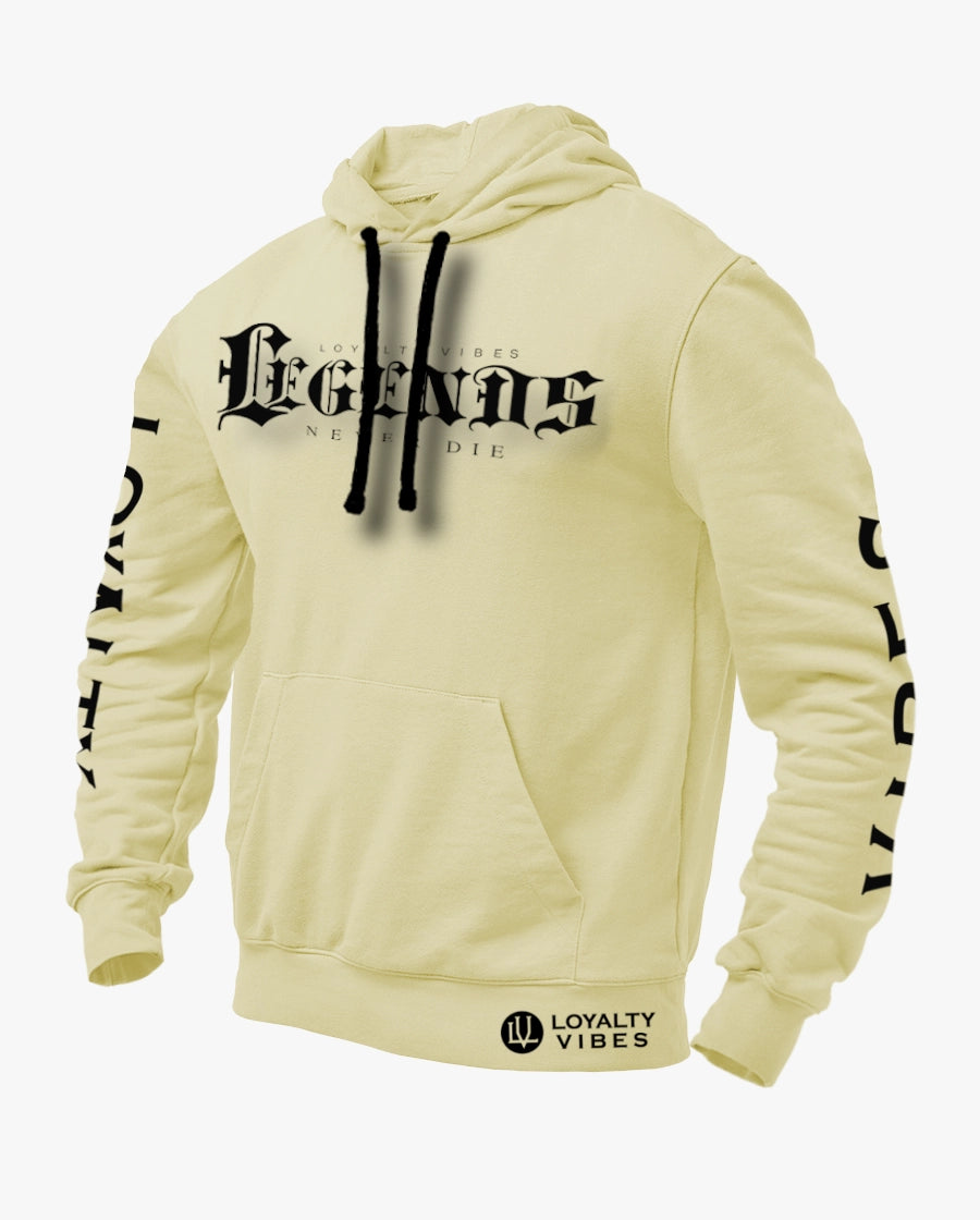 Loyalty Vibes Legends Never Die Graphic Hoodie Sandstone Black Men's Loyalty Vibes