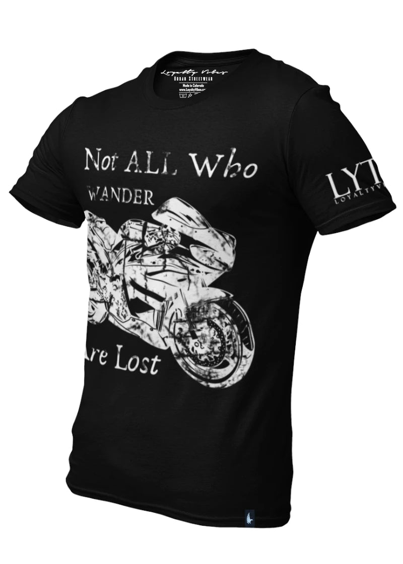 Not All Who Wander Motorcycle Graphic Tee Black - Loyalty Vibes