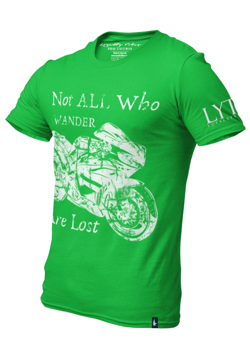 Not All Who Wander Motorcycle Graphic Tee Green - Loyalty Vibes