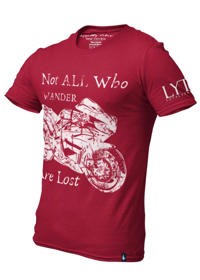 Not All Who Wander Motorcycle Graphic Tee Maroon - Loyalty Vibes