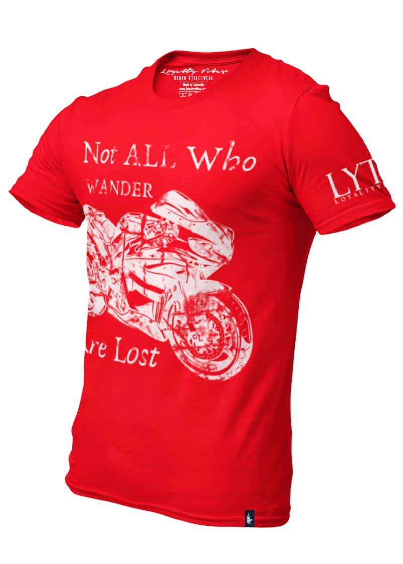 Not All Who Wander Motorcycle Graphic Tee Red - Loyalty Vibes