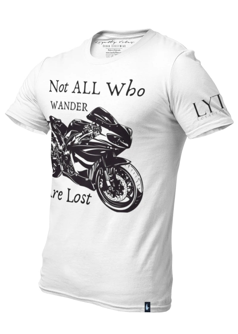 Not All Who Wander Motorcycle Graphic Tee White - Loyalty Vibes