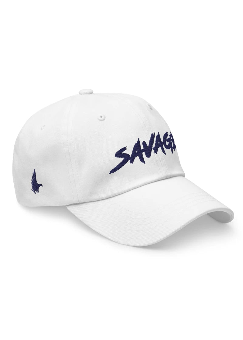 Loyalty Vibes Savage Dad Hat White Navy Blue Adjustable Loyalty Vibes