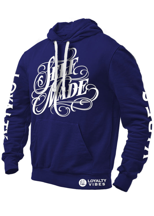 Loyalty Vibes Self Made Hoodie Navy Blue White Loyalty Vibes