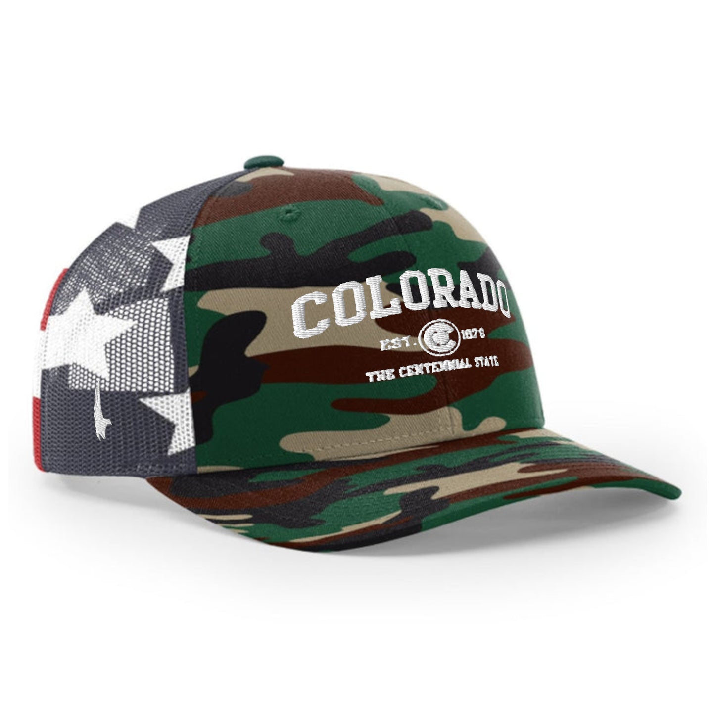 Loyalty Vibes Sportswear Colorado Trucker Hat American Camo White OS Loyalty Vibes