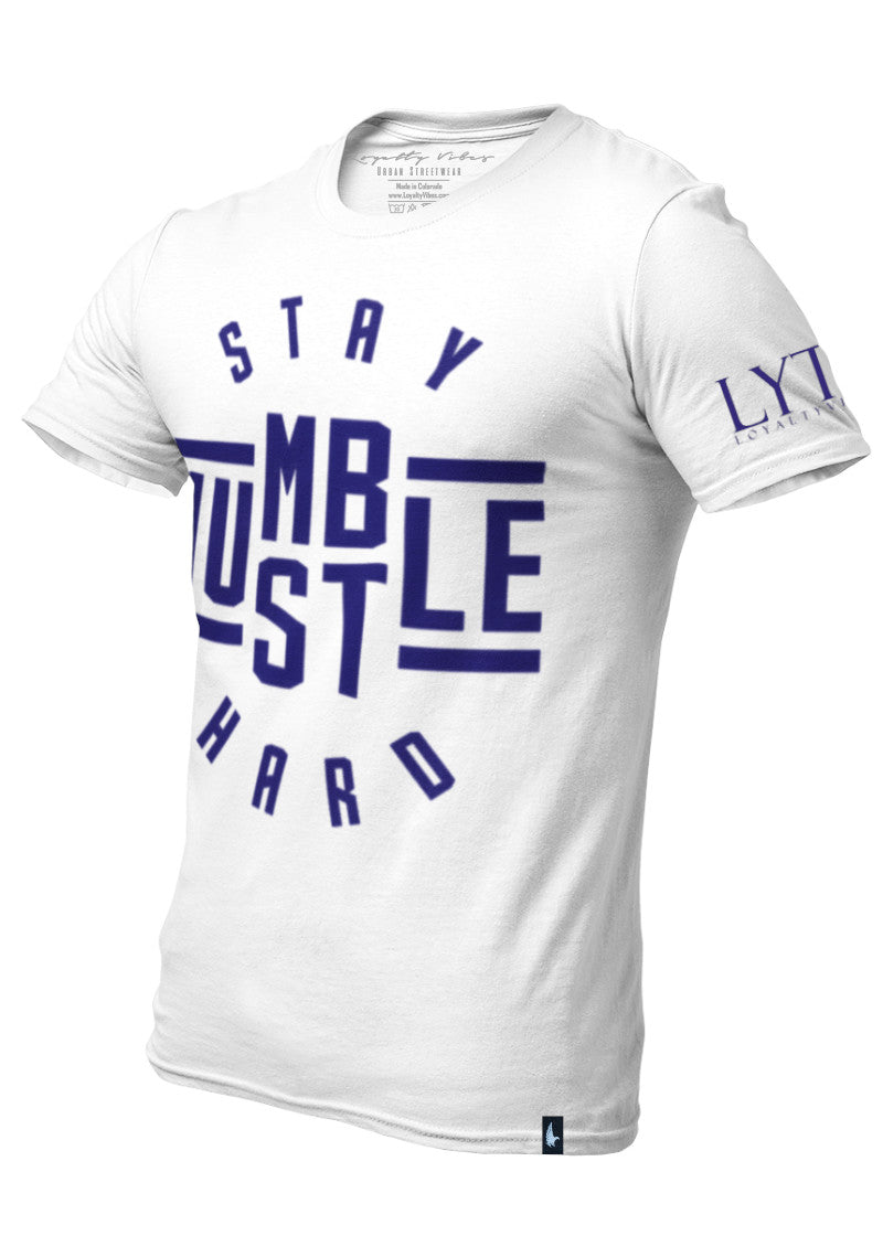 Loyalty Vibes Stay Humble Hustle Hard Graphic Tee White Navy Blue Loyalty Vibes