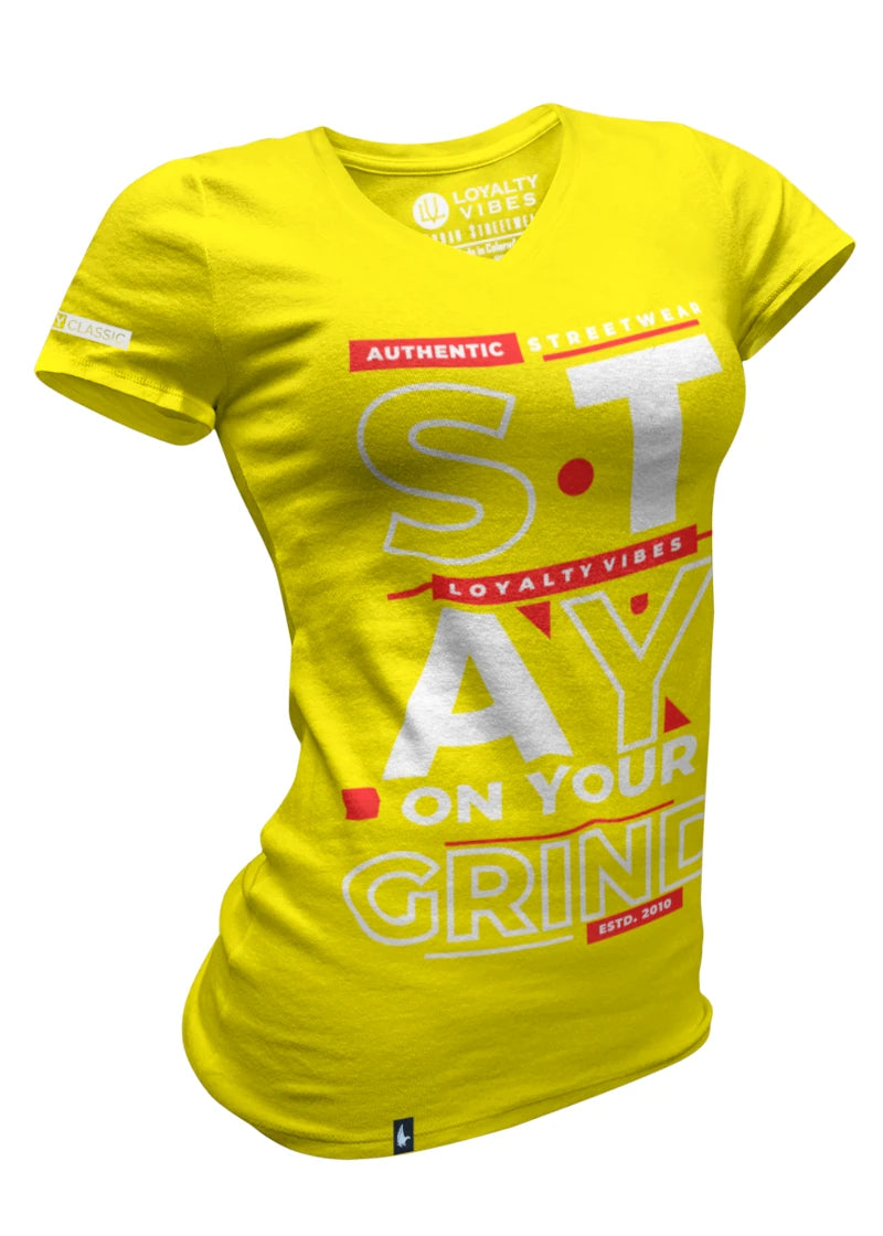 Loyalty Vibes Loyalty Vibes Women's Stay On Your Grind V-Neck Tee Yellow