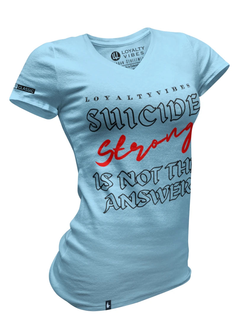Loyalty Vibes Women's Suicide Strong V-Neck Tee Baby Blue Black Loyalty Vibes