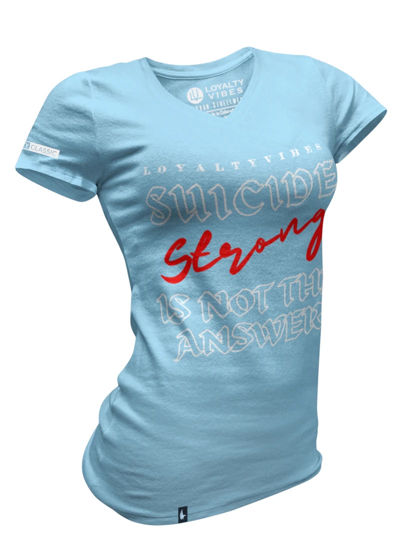 Loyalty Vibes Women's Suicide Strong V-Neck Tee Baby Blue Loyalty Vibes