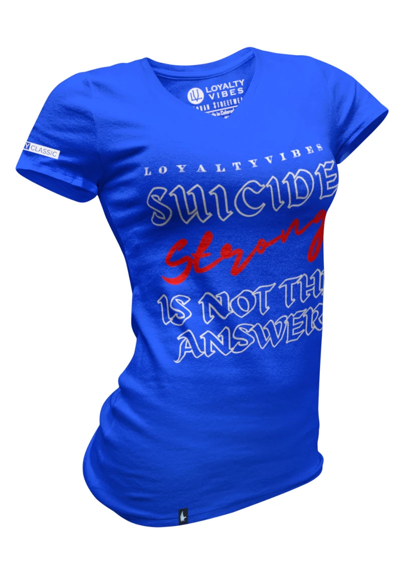 Loyalty Vibes Women's Suicide Strong V-Neck Tee Blue Loyalty Vibes