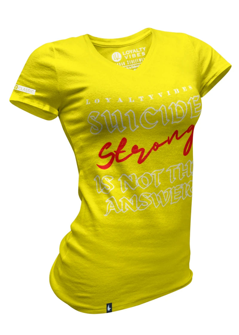 Loyalty Vibes Women's Suicide Strong V-Neck Tee Yellow Loyalty Vibes