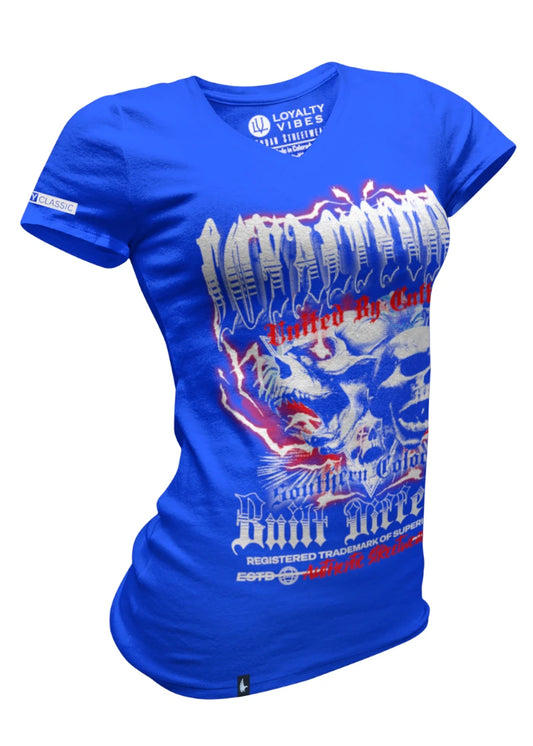 Loyalty Vibes Women's Triple Sins V-Neck Tee Blue Loyalty Vibes