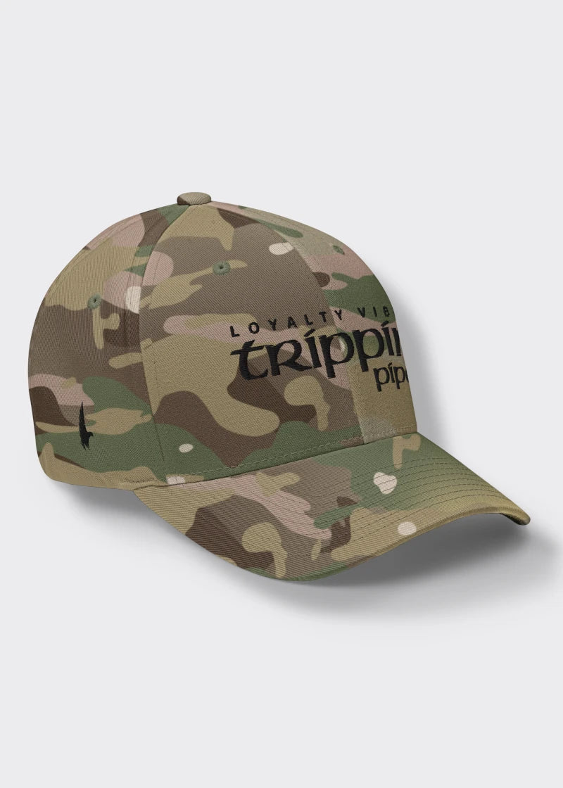 Loyalty Vibes Trippin Pipe Fitted Hat Camo Black Loyalty Vibes