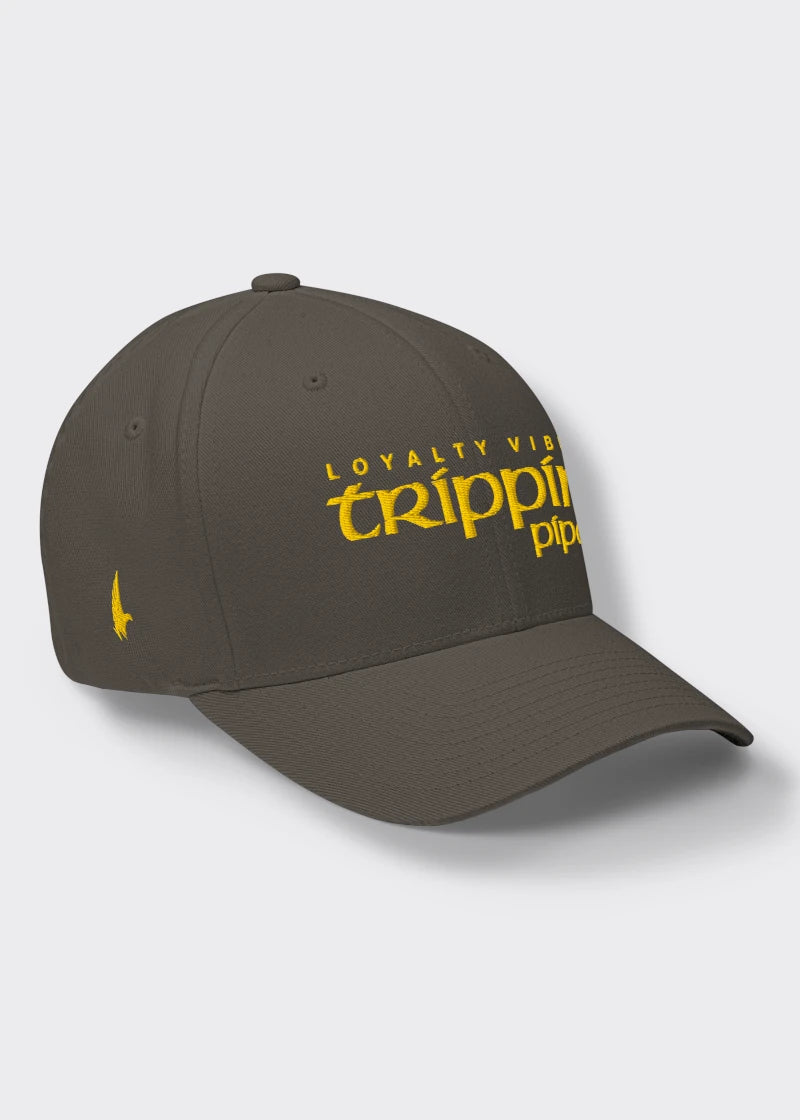Loyalty Vibes Trippin Pipe Fitted Hat Charcoal Grey Gold Loyalty Vibes