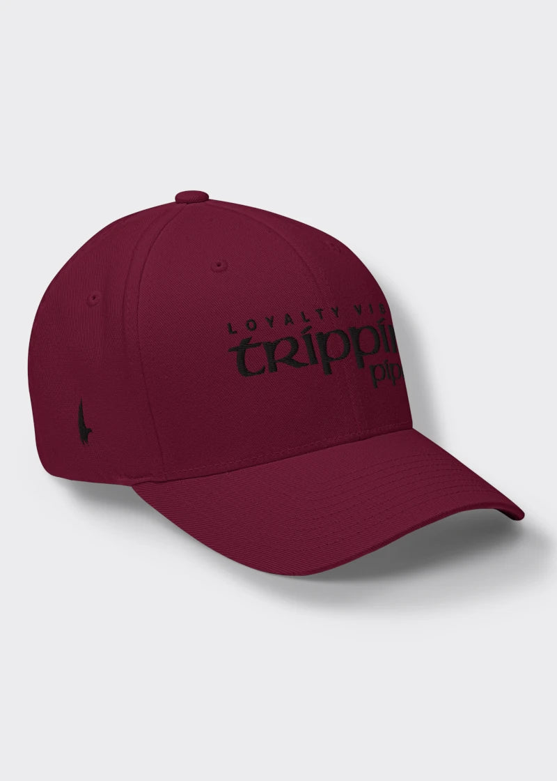 Loyalty Vibes Trippin Pipe Fitted Hat Maroon Black Loyalty Vibes