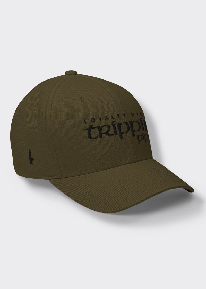 Loyalty Vibes Trippin Pipe Fitted Hat Military Green Black Loyalty Vibes