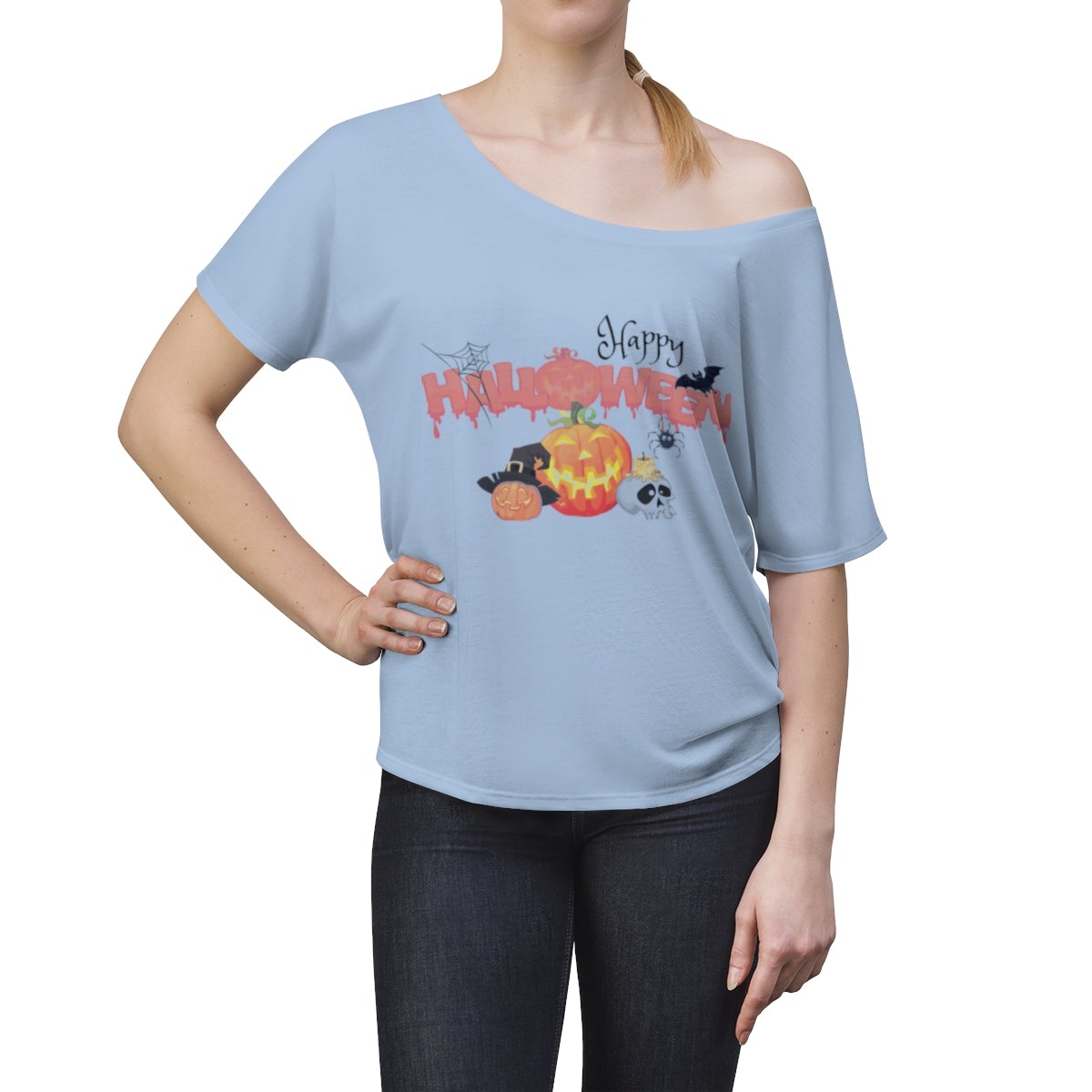 Women's Halloween Top Off The Shoulder Tee Blue TriBlend - Loyalty Vibes