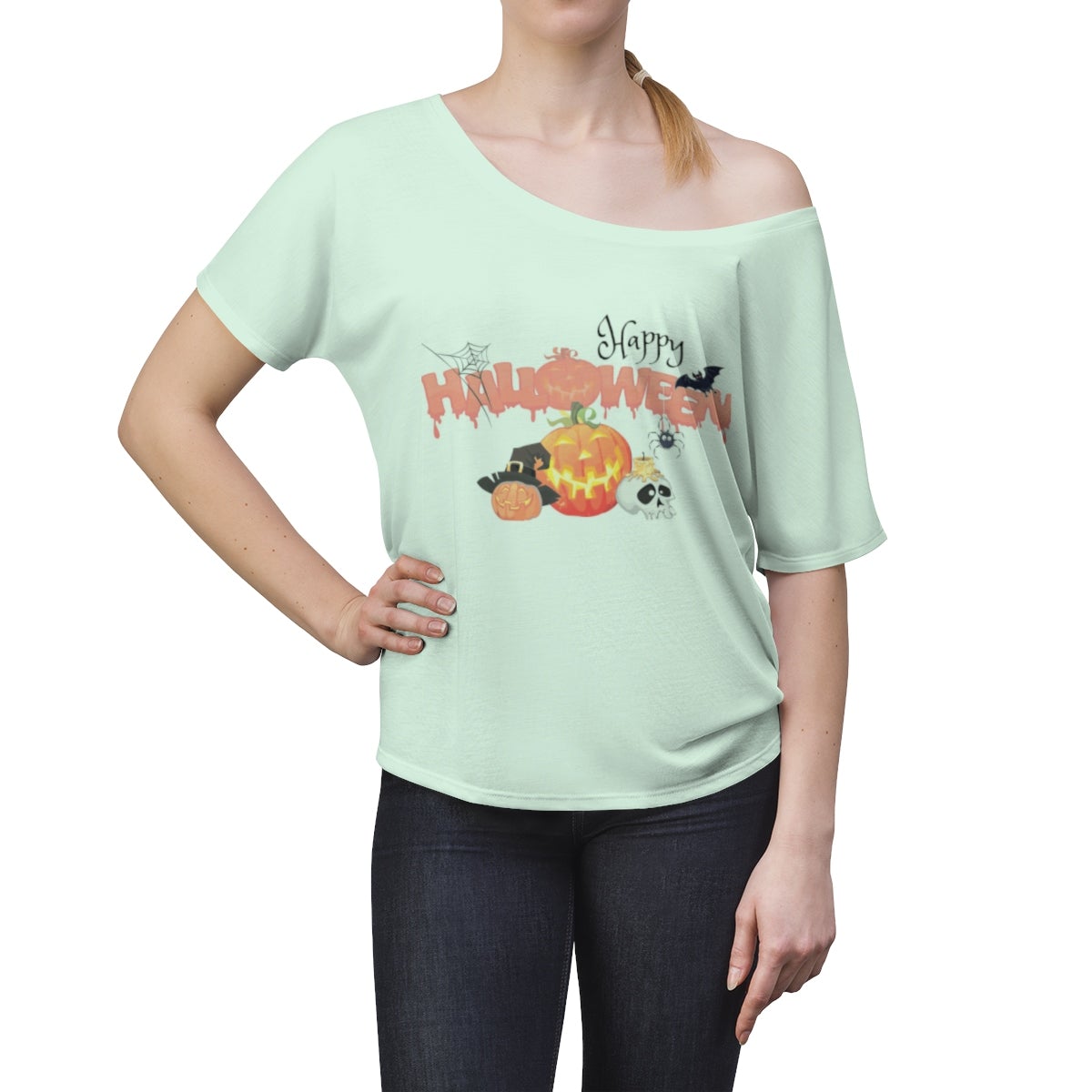 Women's Halloween Top Off The Shoulder Tee Mint - Loyalty Vibes