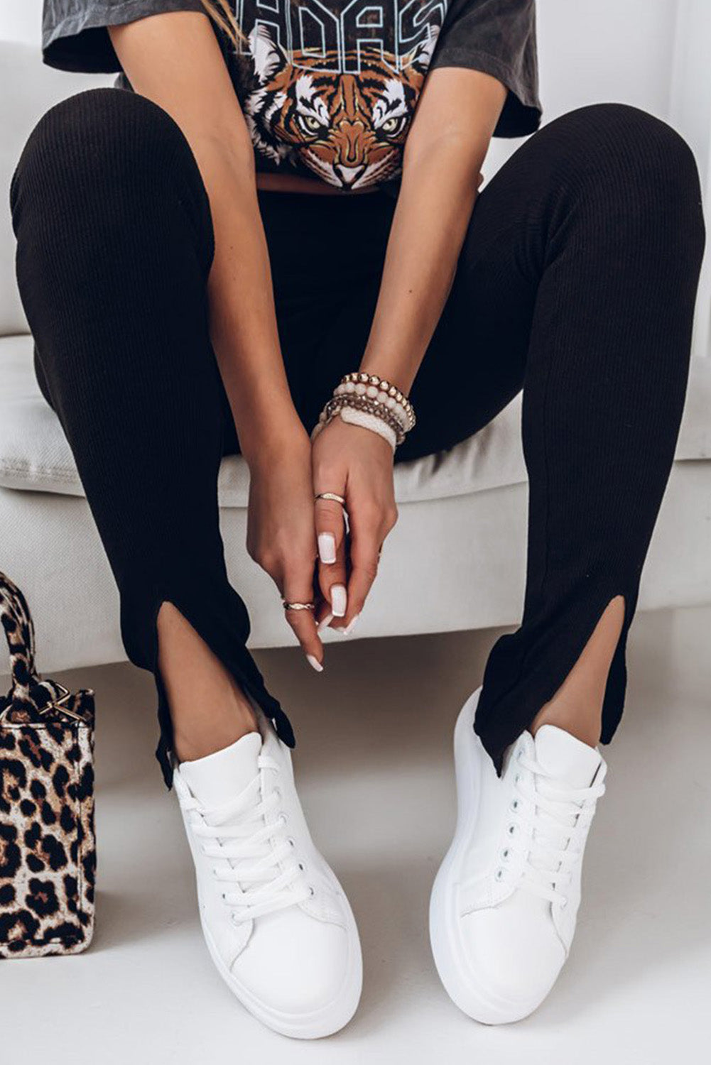 High Waist Slit Leggings - Loyalty Vibes