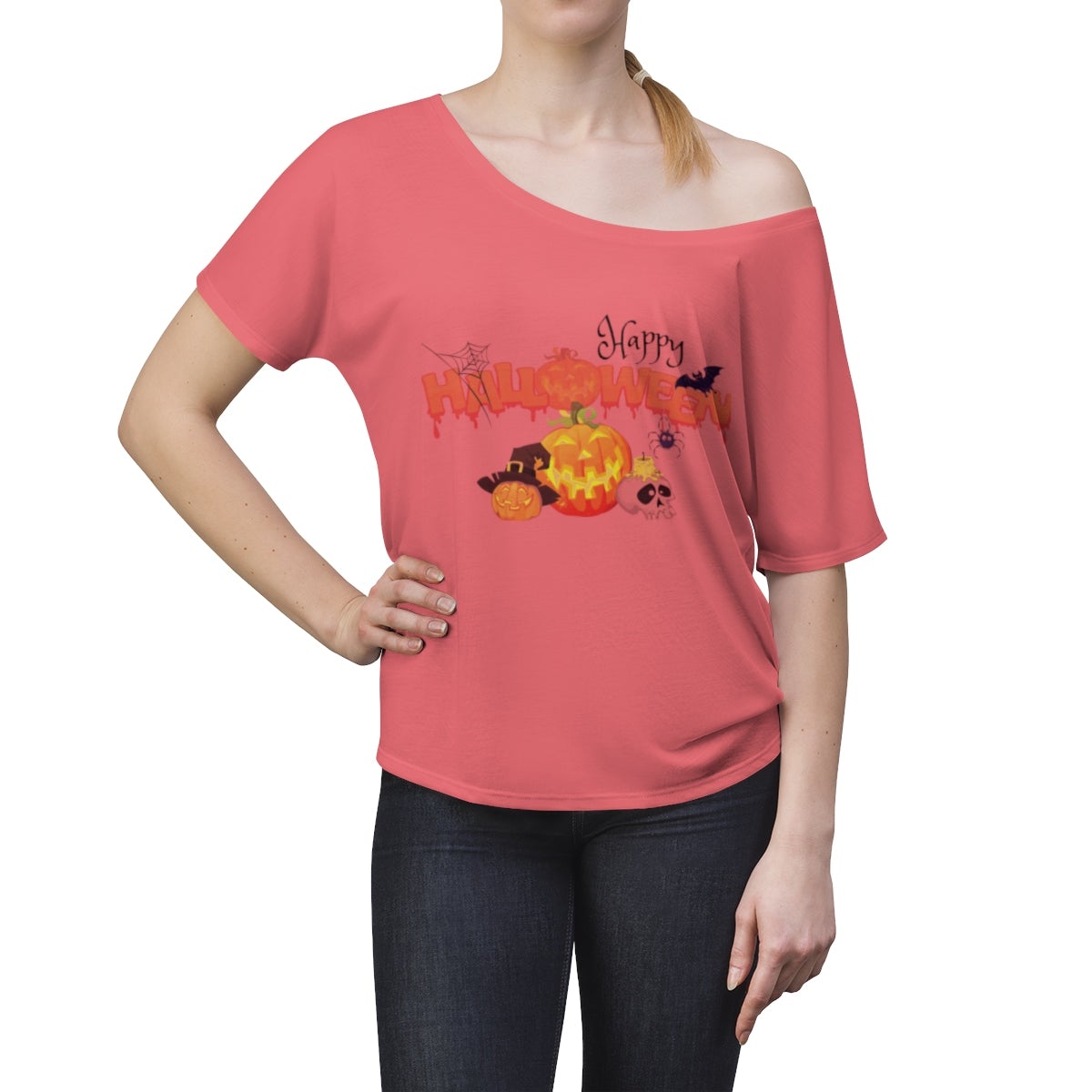 Women's Halloween Top Off The Shoulder Tee Red TriBlend - Loyalty Vibes
