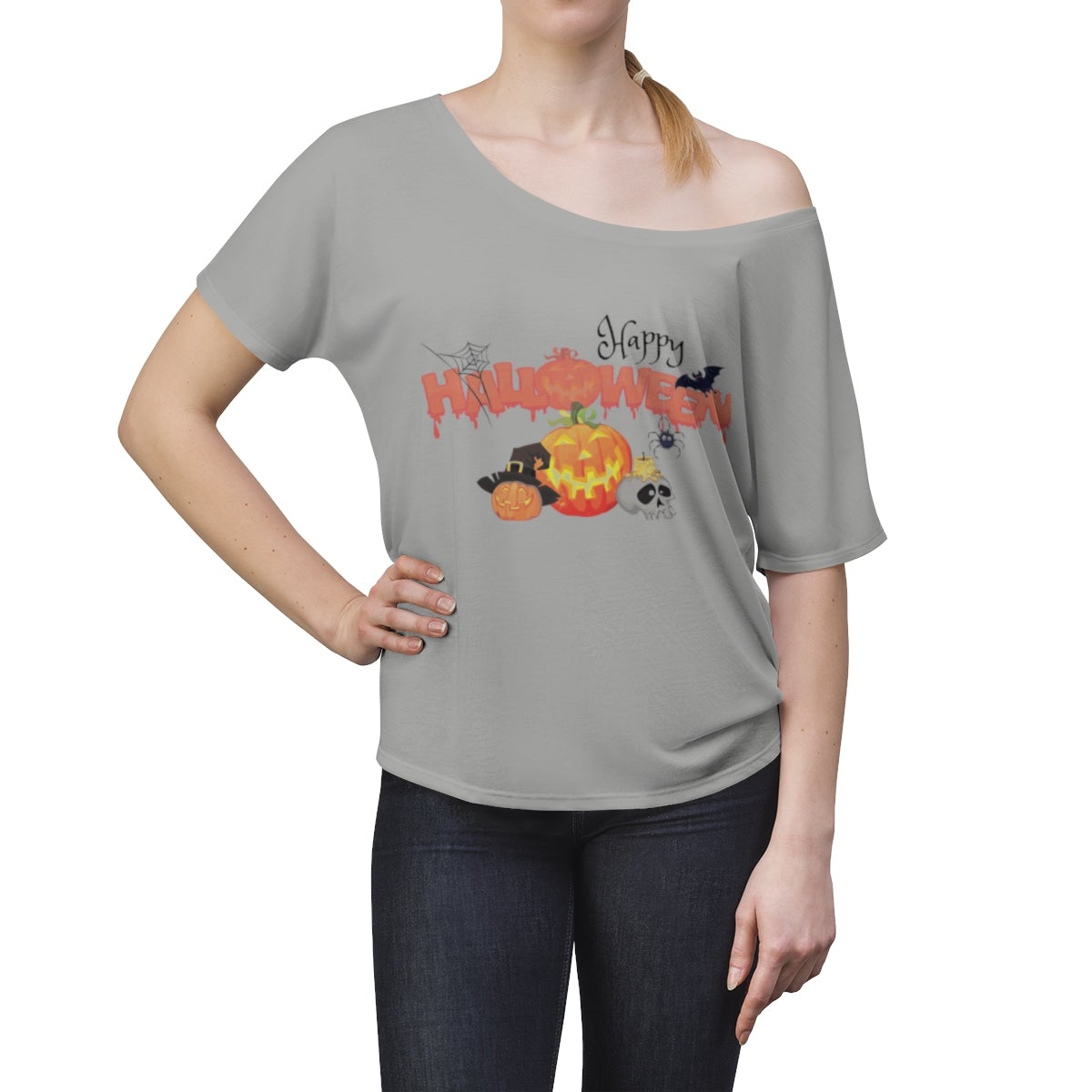 Women's Halloween Top Off The Shoulder Tee Grey TriBlend - Loyalty Vibes