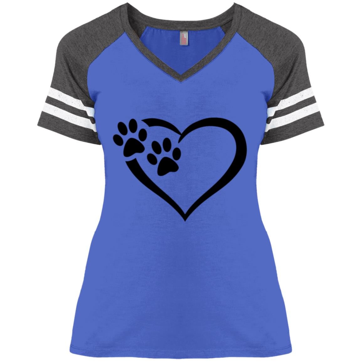 Ladies' Paws Of Passion Crossover T-Shirt Heather Royal Heathered Charcoal Loyalty Vibes