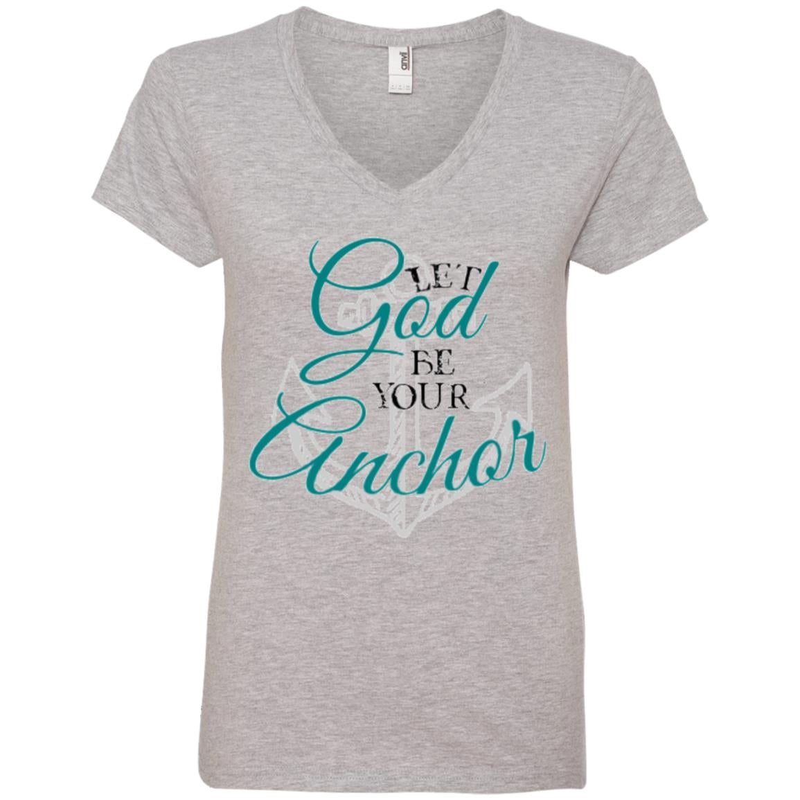 God's Anchor V-Neck T-Shirt Heather Grey Loyalty Vibes