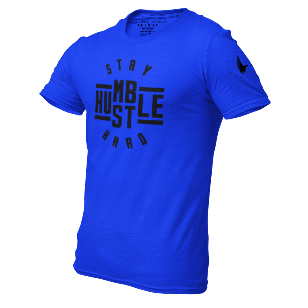 Loyalty Vibes Stay Humble Hustle Hard Graphic Tee Blue Black Loyalty Vibes