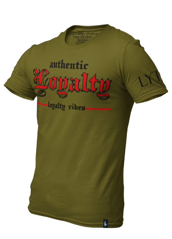 Loyalty Vibes Authentic Loyalty T-Shirt Military Green Red Men's