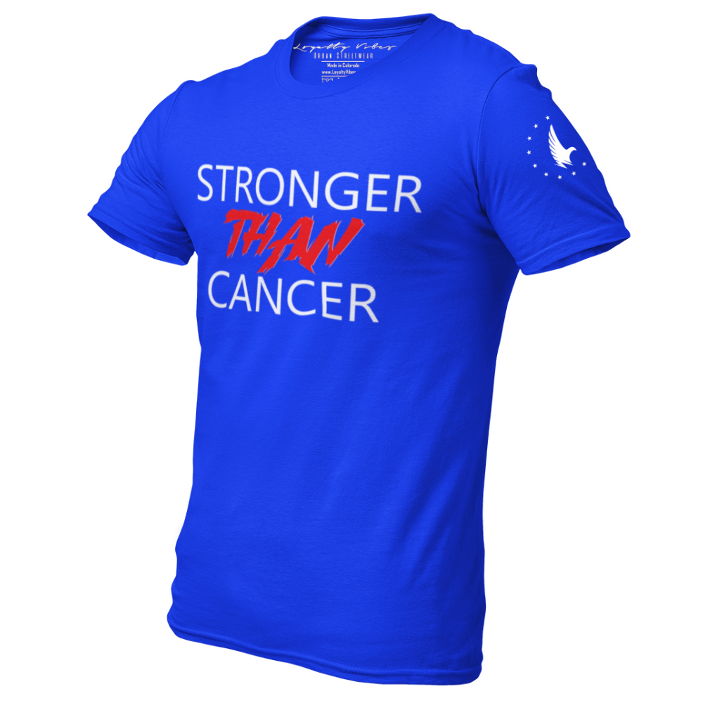 Loyalty Vibes Awareness Stronger Than Cancer Graphic T-Shirt Blue White Men's Loyalty Vibes