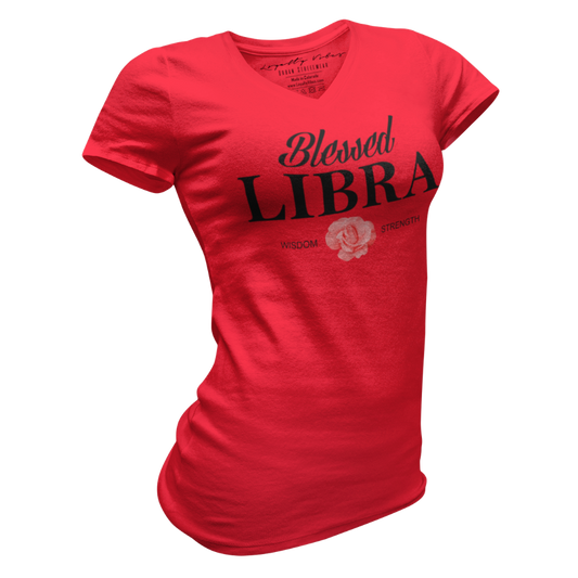 Loyalty Vibes Blessed Libra V-Neck Tee Red Women's Loyalty Vibes