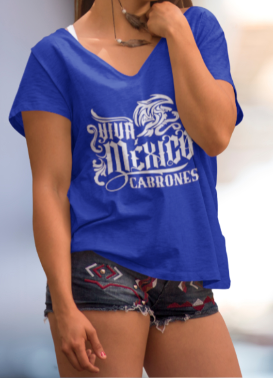 Loyalty Vibes Loyalty Vibes Cabrones V-Neck Tee Blue White