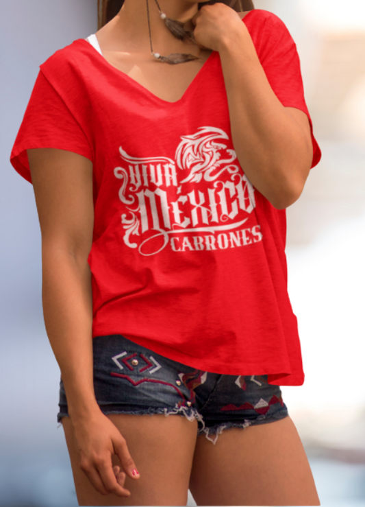 Loyalty Vibes Cabrones V-Neck Tee Red Loyalty Vibes