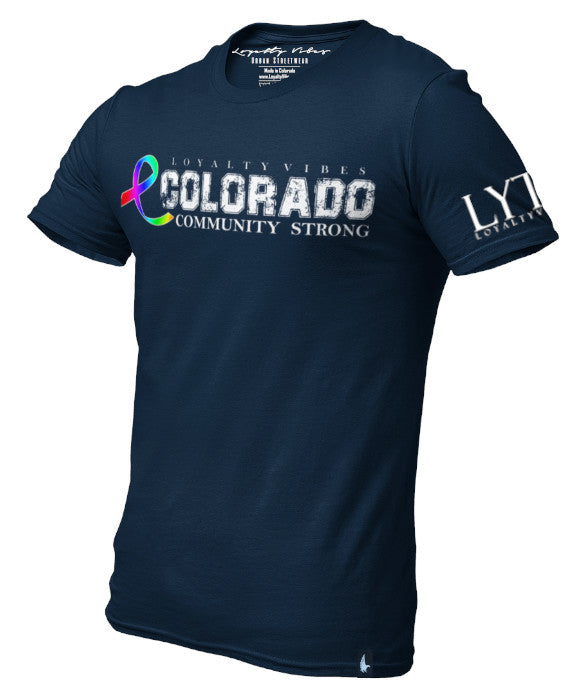 Loyalty Vibes Colorado Community Strong Graphic Tee Navy Blue Loyalty Vibes