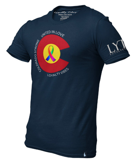 Loyalty Vibes Colorado Strong United In Love Graphic Tee Navy Blue Loyalty Vibes