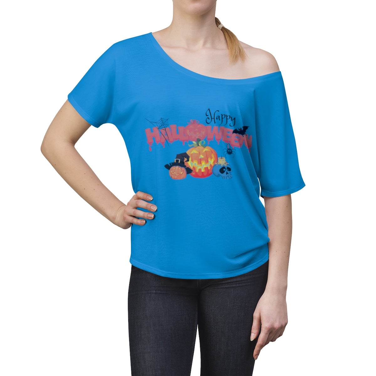 Women's Halloween Top Off The Shoulder Tee True Royal - Loyalty Vibes