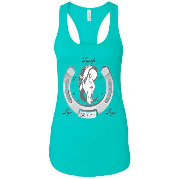 Live Laugh Love Ride Racerback Tank Top For Women Tahiti Blue Loyalty Vibes