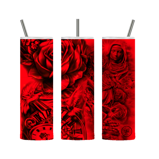 Mexican Prayers Tumbler 20 oz. Red Stainless Steel Loyalty Vibes