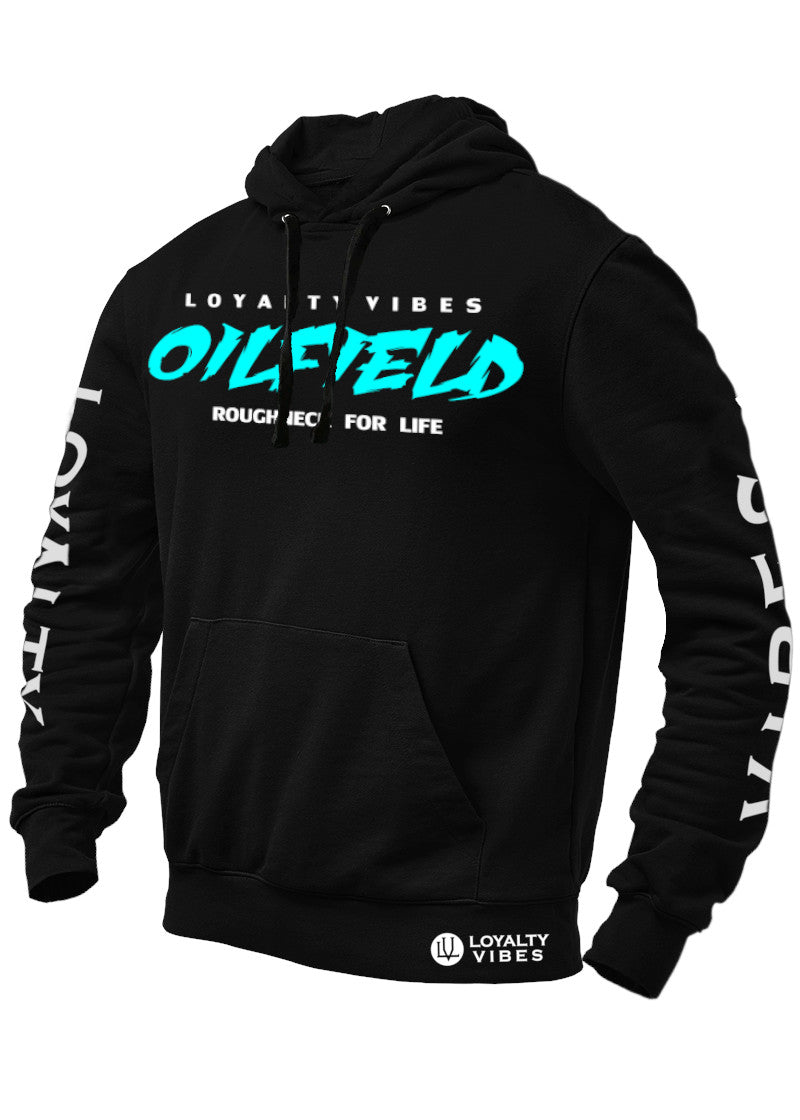 Loyalty Vibes Oilfield Roughneck Graphic Hoodie Black Aqua White Loyalty Vibes