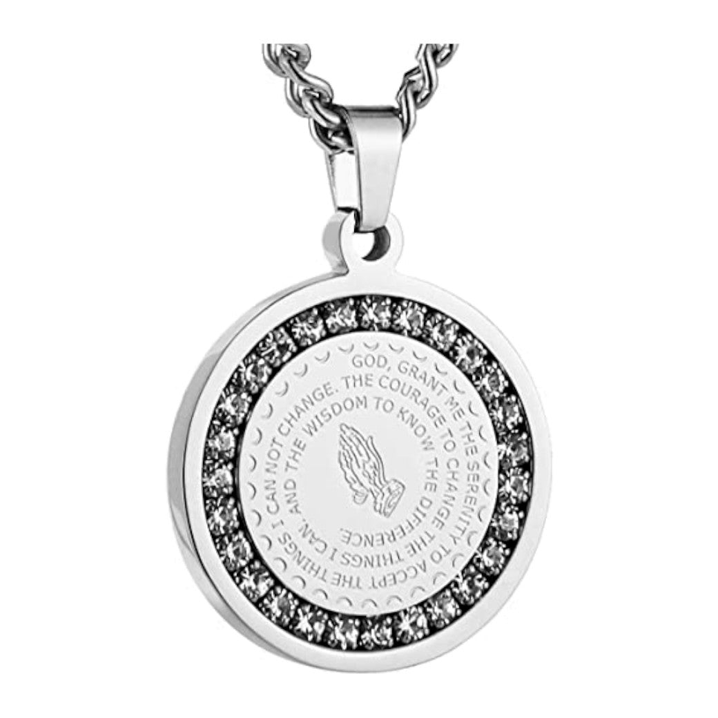 Loyalty Vibes Serenity Prayer Necklace Silver Charm