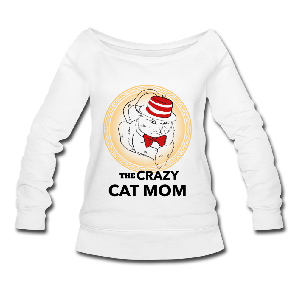 Loyalty Vibes Off The Shoulder Crazy Cat Mom Sweatshirt white