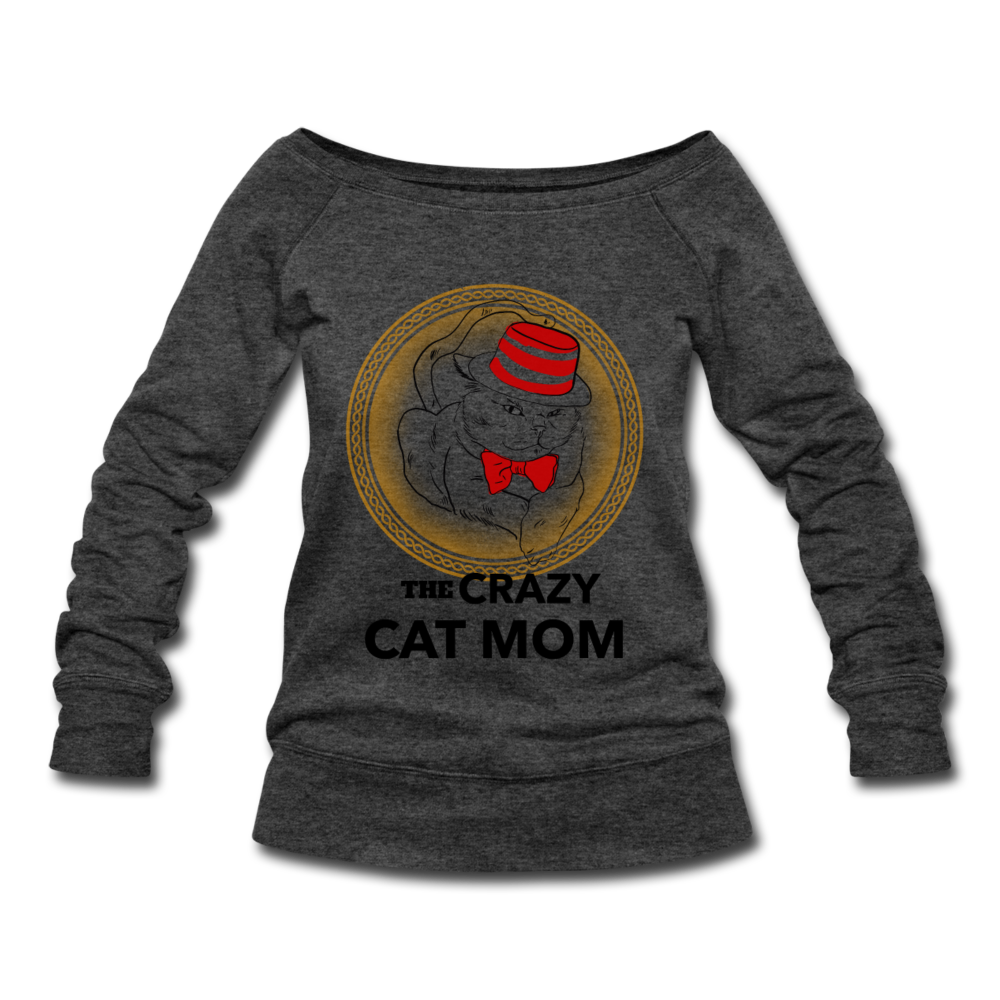 Loyalty Vibes Off The Shoulder Crazy Cat Mom Sweatshirt heather black