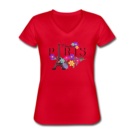 Paris V-Neck Tee red Loyalty Vibes
